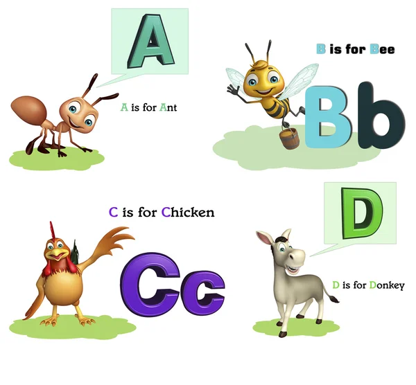 Ant, Bee, Caw och hund med Alphabate — Stockfoto