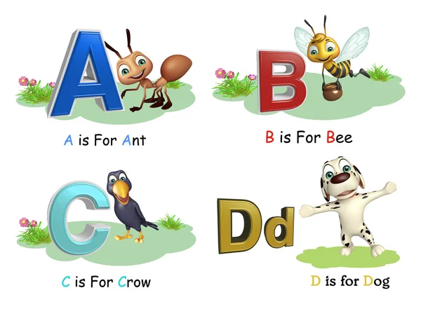 Ant, Bee, Crow and Dog with Alphabate — Stock Photo, Image