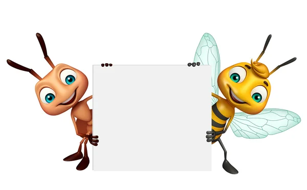 Муравьи и пчелы с белой доской — стоковое фото