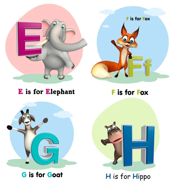Éléphant, renard, chèvre et girafe avec alphabet — Photo