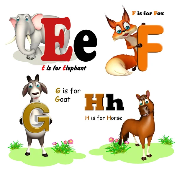Elephant, Fox, Goat and Horse with Alphabate — Stock Photo, Image