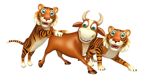 Tiger hunting Bull — Stock Photo, Image