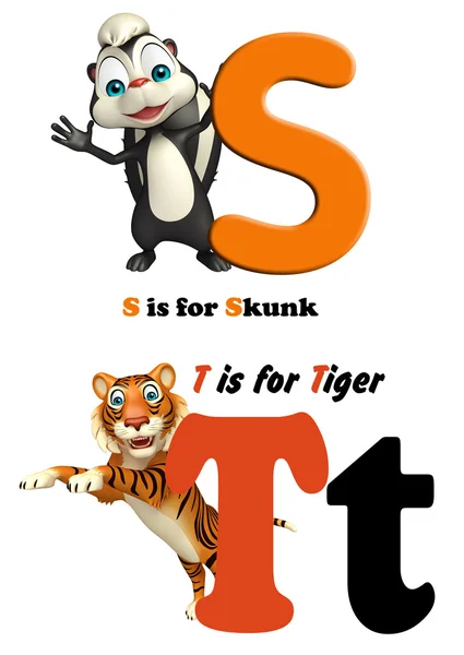 Skunk e Tigre con Alfabeto — Foto Stock
