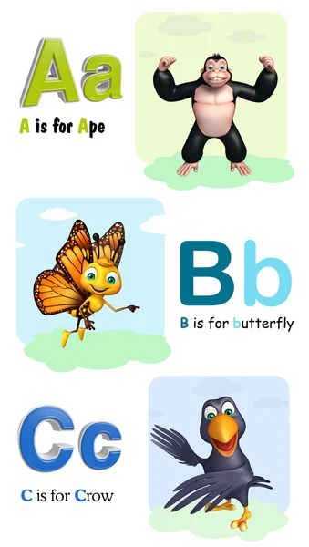 Mono, mariposa y cuervo con alfabeto —  Fotos de Stock