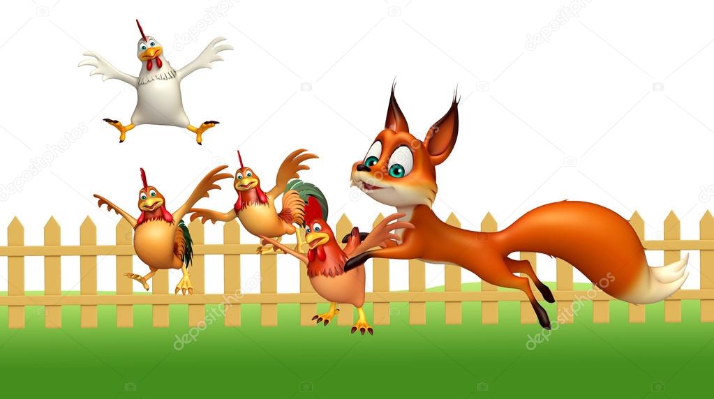 Fox hunting Chicken — Stock Photo © visible3dscience 102537538
