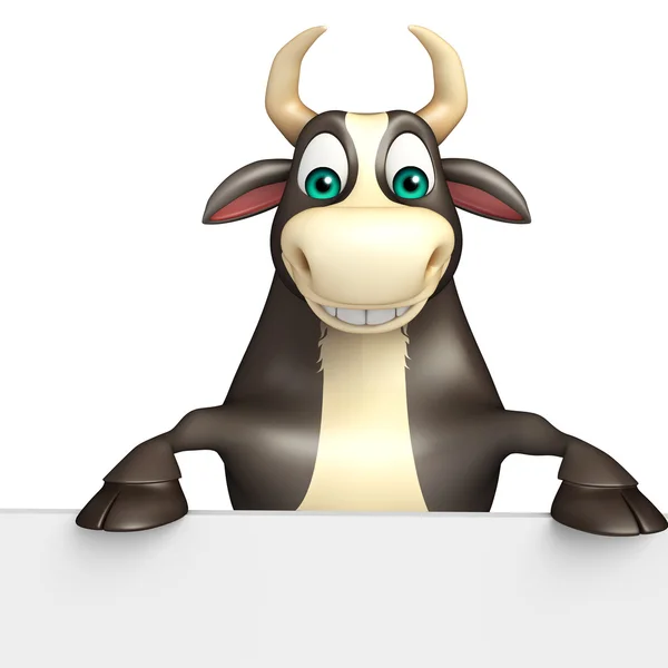 Bull cartoon character with white board — Stock Photo, Image