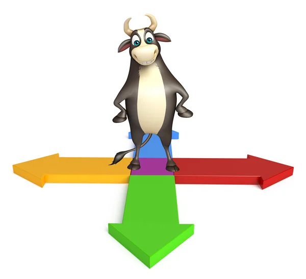 Bull cartoon character  with arrow sign