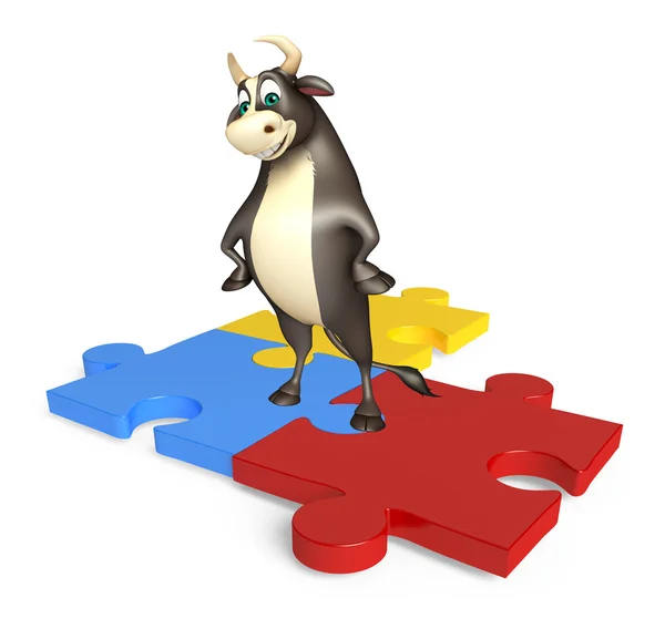 Personagem de desenho animado Bull com quebra-cabeça — Fotografia de Stock