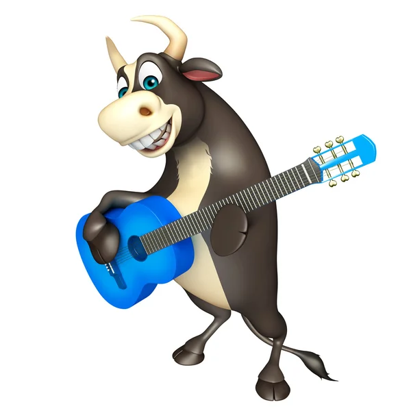 Bull personaggio dei cartoni animati con chitarra — Foto Stock