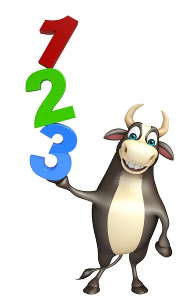 Bull χαρακτήρα κινουμένων σχεδίων με 123 σημάδι — Φωτογραφία Αρχείου
