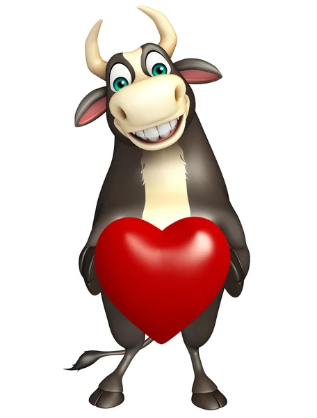 Bull χαρακτήρα κινουμένων σχεδίων με την καρδιά — Φωτογραφία Αρχείου