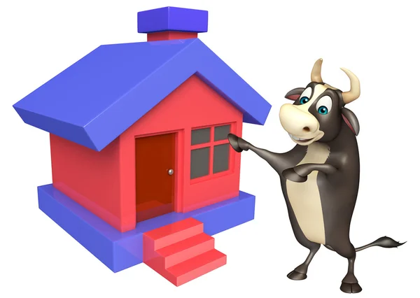 Toro personaje de dibujos animados con el hogar — Foto de Stock