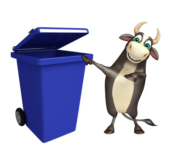 Toro personaje de dibujos animados con cubo de basura —  Fotos de Stock