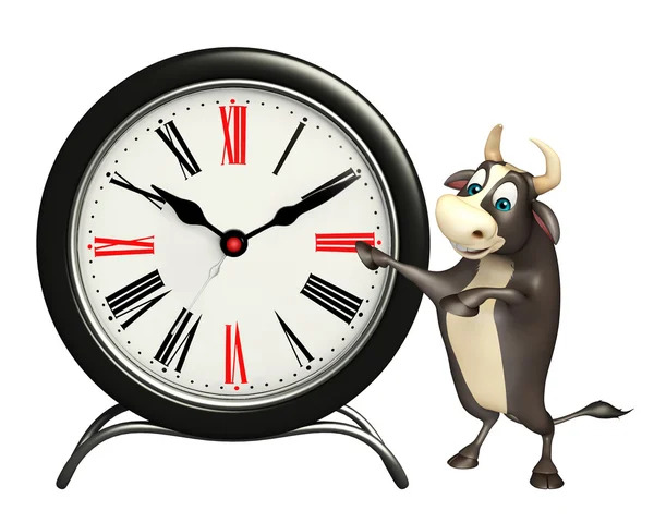 Bull postać z kreskówek z zegarem — Zdjęcie stockowe