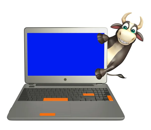 Stier Cartoon-Figur mit Laptop — Stockfoto