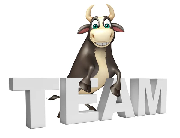 Personagem de desenho animado Bull com equipe — Fotografia de Stock