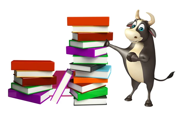 Bull stripfiguur met boek stack — Stockfoto