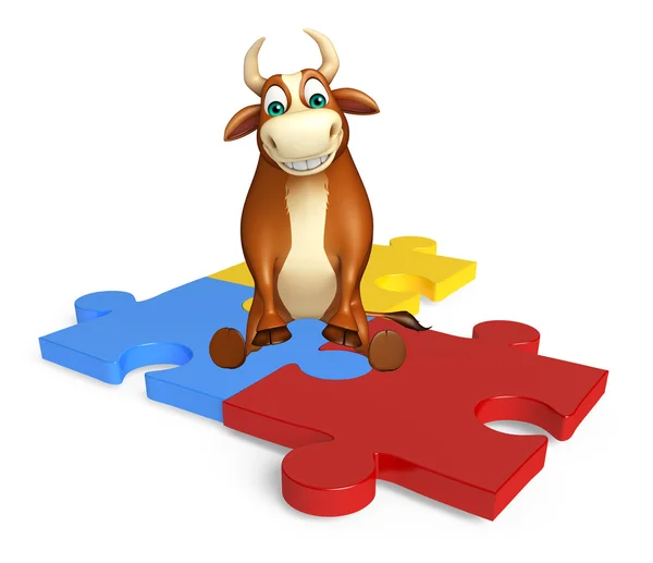 Spaß Stier Cartoon-Figur mit Puzzle Stockbild