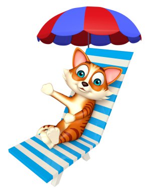 kedi çizgi film karakteri plaj sandalyesi ile eğlenceli   