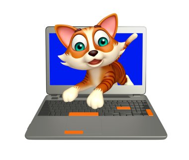 şirin kedi çizgi film karakteri ile laptop  