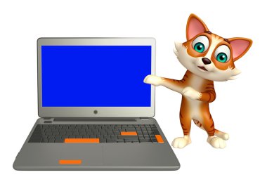 şirin kedi çizgi film karakteri ile laptop  