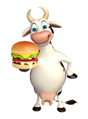 İnek çizgi film karakteri ile burger 