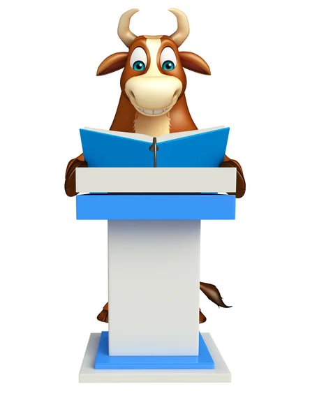 Bull kreslená postava řeči stůl — Stock fotografie