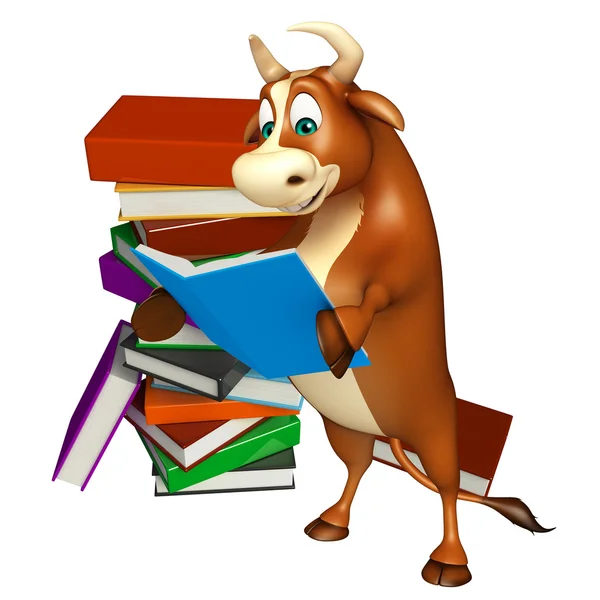 Aranyos bika rajzfilmfigura könyv verem — Stock Fotó