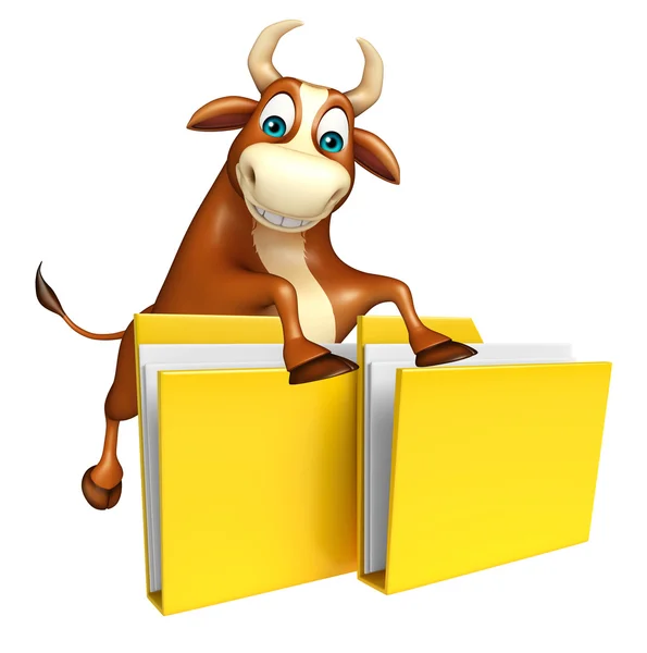 Zábava Bull kreslená postava s složky — Stock fotografie