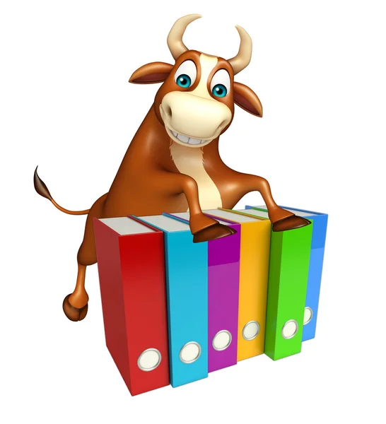 Lindo personaje de dibujos animados Bull con archivos — Foto de Stock