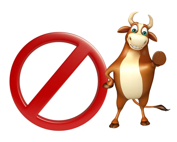 Spaß Stier Cartoon-Figur mit Stoppschild — Stockfoto