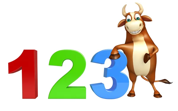 Милый персонаж мультфильма Bull с 123 знаками — стоковое фото
