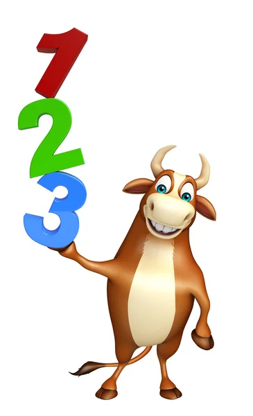 Cute Bull cartoon character with 123 sign — Stock Photo, Image