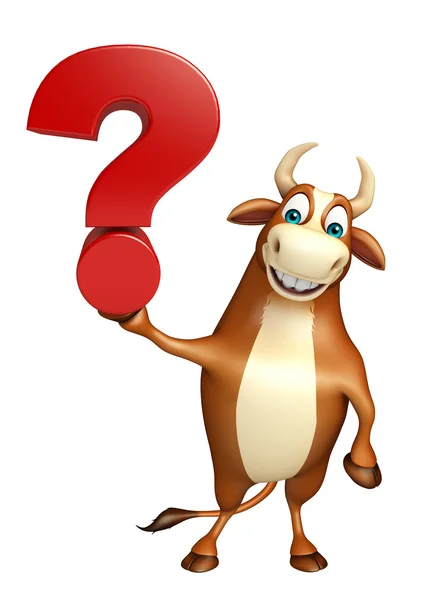 Spaß Stier Cartoon-Figur mit Fragezeichen Zeichen — Stockfoto