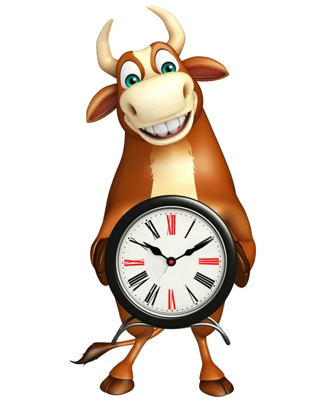 Веселый персонаж мультфильма Bull с часами — стоковое фото
