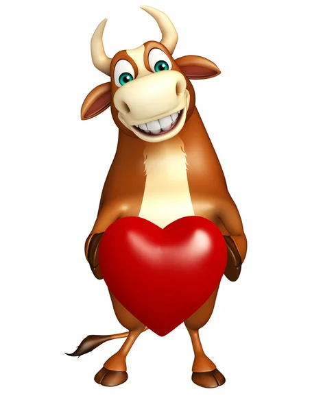 Carino Bull personaggio dei cartoni animati con il cuore — Foto Stock