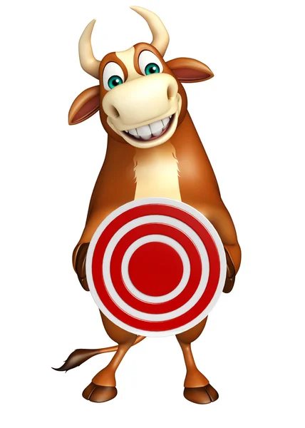 Spaß Stier Cartoon-Figur mit Ziel Zeichen — Stockfoto
