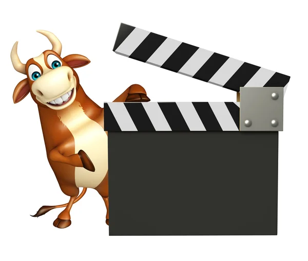 Carino Bull personaggio dei cartoni animati con clapper board — Foto Stock