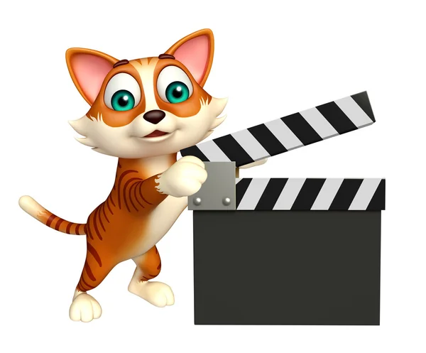 Şirin kedi çizgi film karakteri clapper kurulu ile — Stok fotoğraf