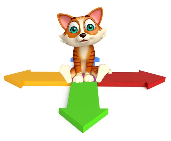 Katze cartoon figur mit pfeil-zeichen — Stockfoto