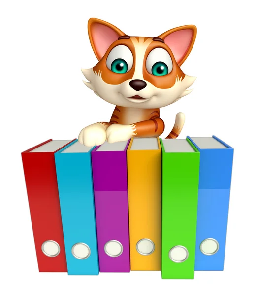 Cat cartoon character with files — Stock Photo, Image