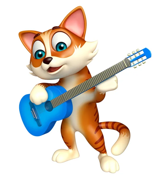 Katt seriefiguren med gitarr — Stockfoto
