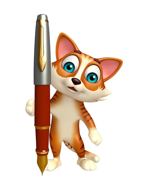 Personagem de desenho animado gato com caneta — Fotografia de Stock