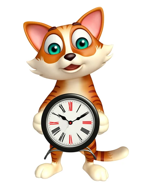 Ładny kot kreskówka z zegarem — Zdjęcie stockowe