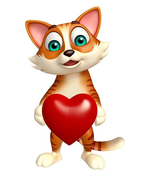 Aranyos macska rajzfilm karaktert szívvel — Stock Fotó