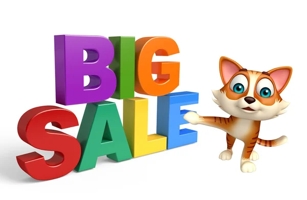 Katt tecknad figur med stor försäljning skylt — Stockfoto