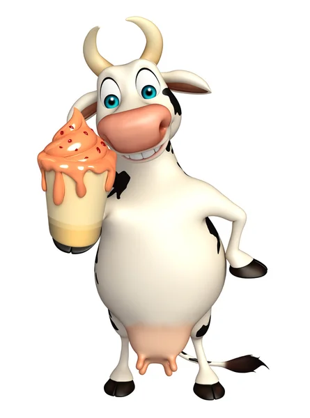 Lindo personaje de dibujos animados de vaca con helado — Foto de Stock