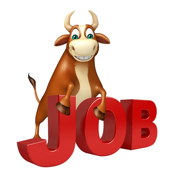 Niedlichen Stier Cartoon-Figur mit Job-Zeichen Stockbild