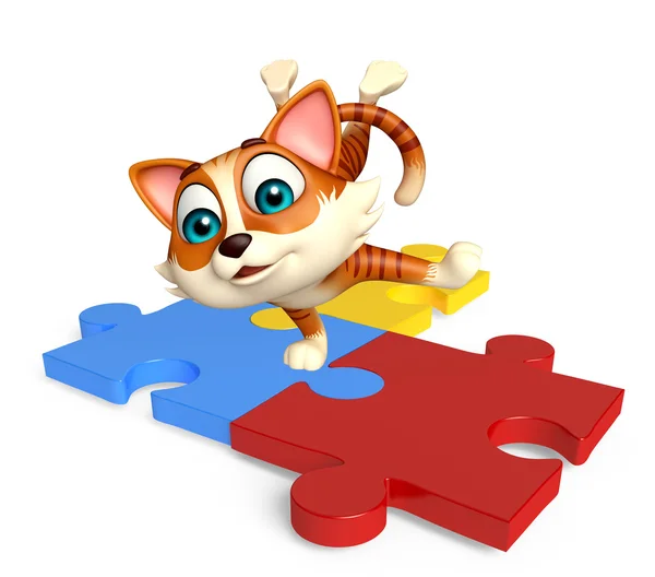 Niedliche Katze Cartoon-Figur mit Puzzle Stockbild