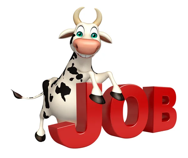 Spaß Kuh Cartoon-Figur mit Job Zeichen Stockfoto